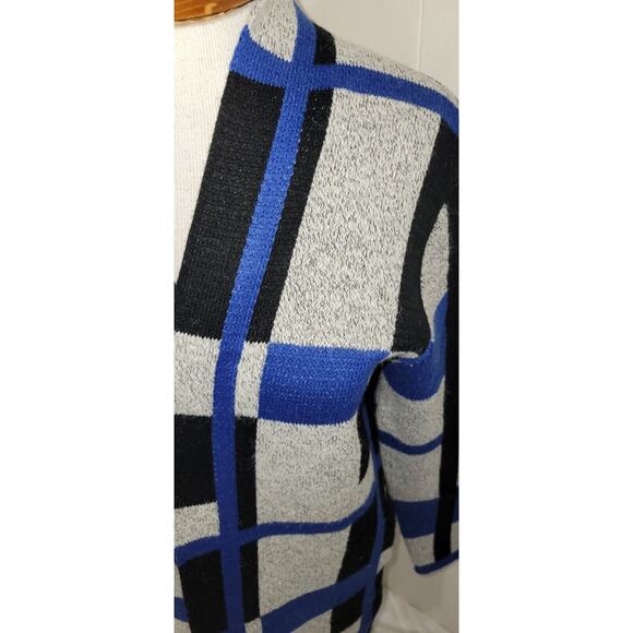 Baciano Womens Medium Gray Blue Black Color Block Maxi Long Sleeve Open Cardigan - Picture 3 of 9